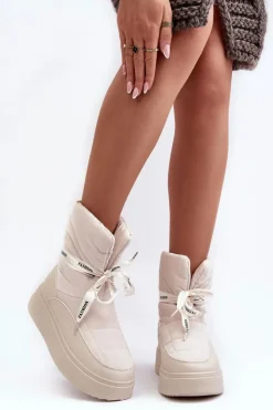 Damskie Boto Śniegowce Damskie Z Ozdobnym Wiązaniem Jasnobeżowe Siracna