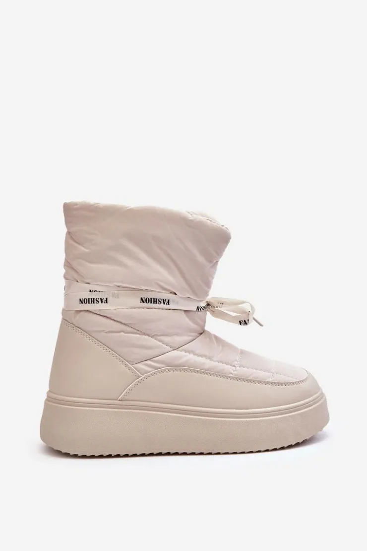 Damskie Boto Śniegowce Damskie Z Ozdobnym Wiązaniem Jasnobeżowe Siracna