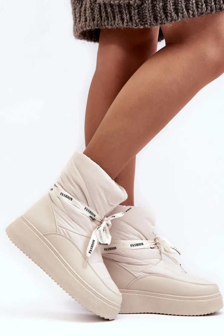 Damskie Boto Śniegowce Damskie Z Ozdobnym Wiązaniem Jasnobeżowe Siracna