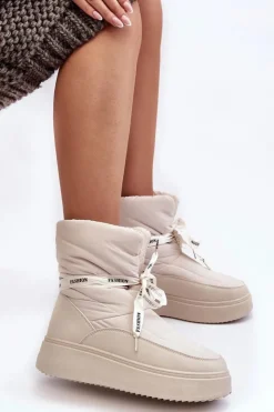 Damskie Boto Śniegowce Damskie Z Ozdobnym Wiązaniem Jasnobeżowe Siracna