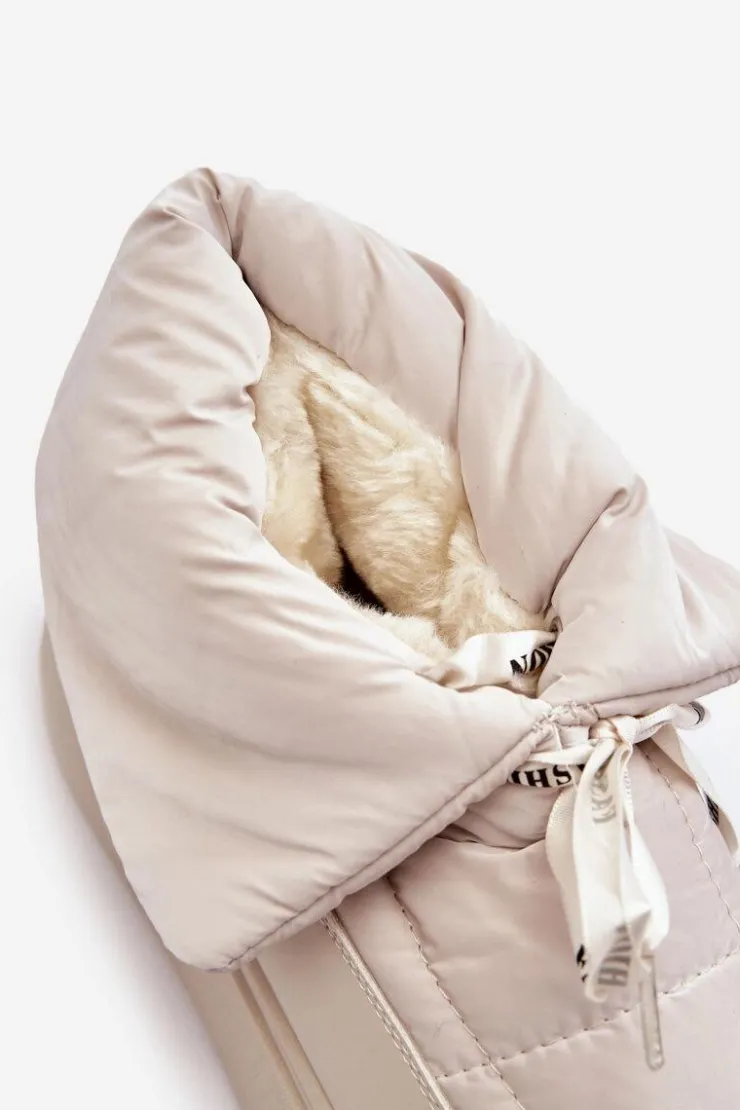 Damskie Boto Śniegowce Damskie Z Ozdobnym Wiązaniem Jasnobeżowe Siracna