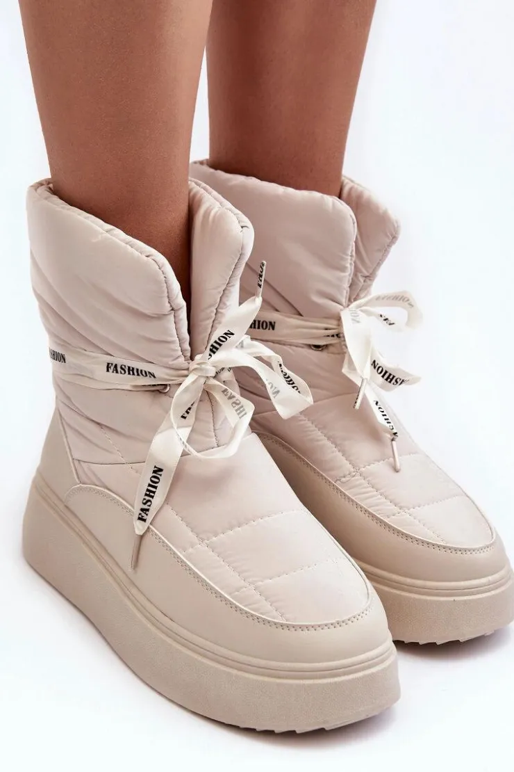 Damskie Boto Śniegowce Damskie Z Ozdobnym Wiązaniem Jasnobeżowe Siracna