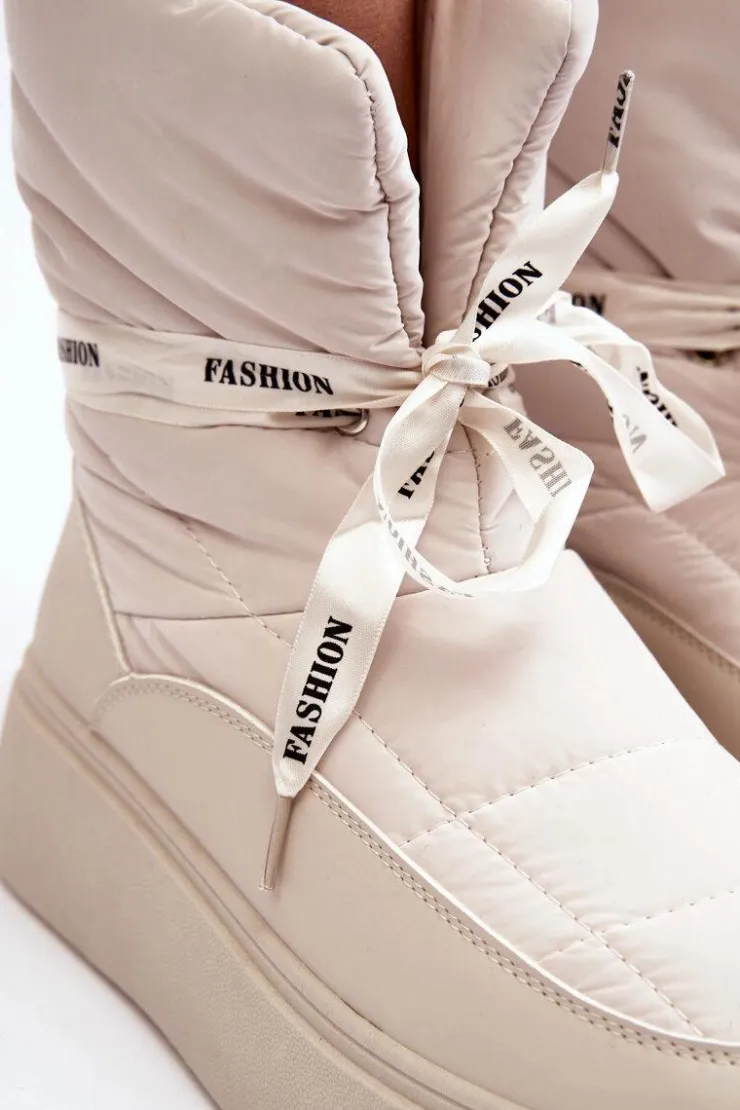 Damskie Boto Śniegowce Damskie Z Ozdobnym Wiązaniem Jasnobeżowe Siracna