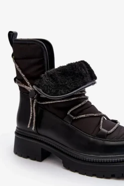 Boto Śniegowce Damskie*Śniegowce Damskie Z Ozdobnym Wiązaniem Czarne Rilana Czarny