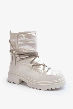 Discount Boto Śniegowce Damskie Z Ozdobnym Wiązaniem Białe Rilana Biały