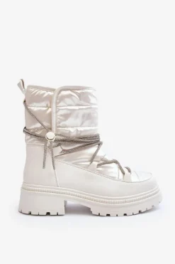 Discount Boto Śniegowce Damskie Z Ozdobnym Wiązaniem Białe Rilana Biały