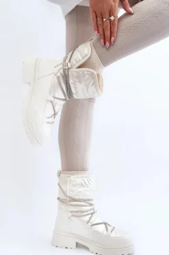 Discount Boto Śniegowce Damskie Z Ozdobnym Wiązaniem Białe Rilana Biały