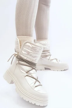 Discount Boto Śniegowce Damskie Z Ozdobnym Wiązaniem Białe Rilana Biały