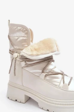 Discount Boto Śniegowce Damskie Z Ozdobnym Wiązaniem Białe Rilana Biały