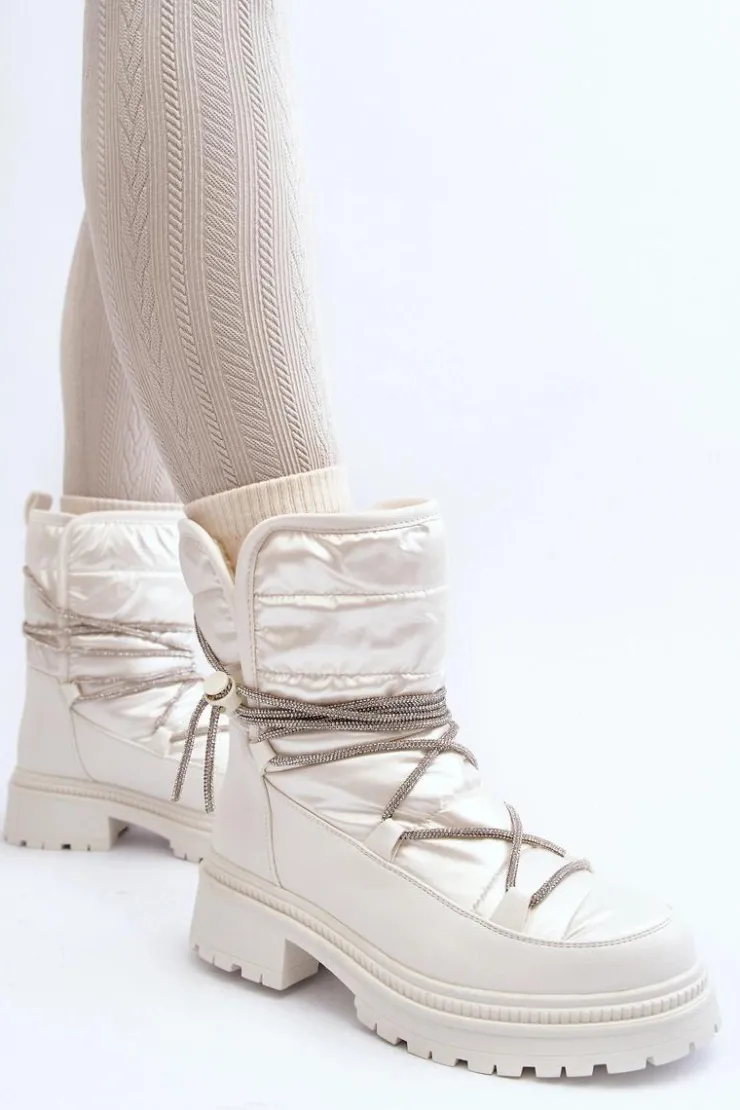 Discount Boto Śniegowce Damskie Z Ozdobnym Wiązaniem Białe Rilana Biały