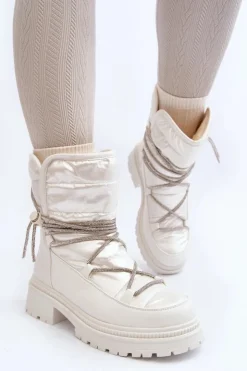 Discount Boto Śniegowce Damskie Z Ozdobnym Wiązaniem Białe Rilana Biały