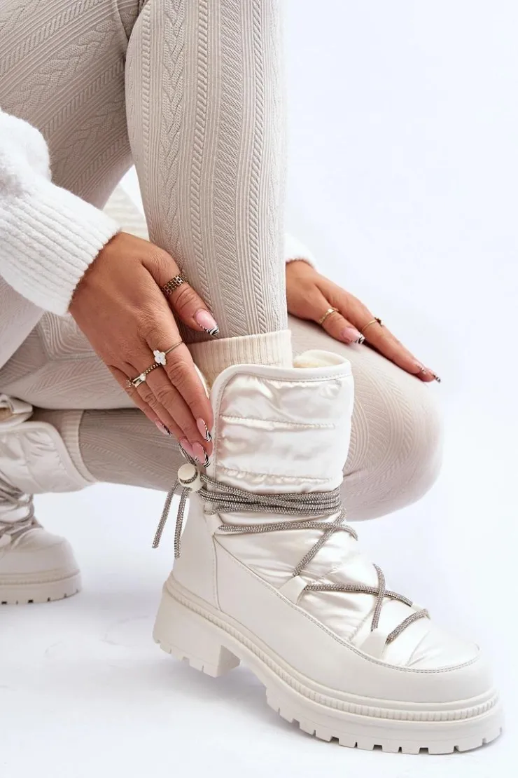 Discount Boto Śniegowce Damskie Z Ozdobnym Wiązaniem Białe Rilana Biały