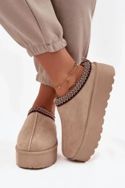 Damskie Boto Śniegowce Damskie Z Ozdobnym Haftem Beżowe Jenira