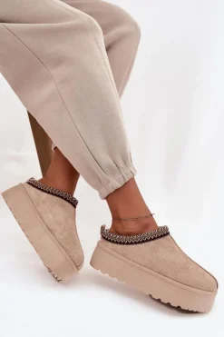 Damskie Boto Śniegowce Damskie Z Ozdobnym Haftem Beżowe Jenira