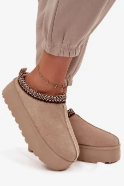 Damskie Boto Śniegowce Damskie Z Ozdobnym Haftem Beżowe Jenira