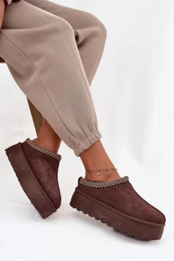 Boto Śniegowce Damskie*Śniegowce Damskie Z Ozdobnym Haftem Czekoladowe Jenira Brązowy