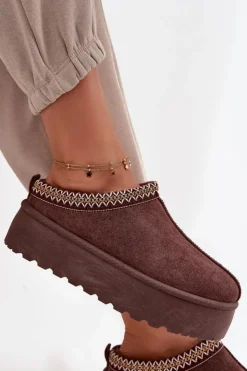 Boto Śniegowce Damskie*Śniegowce Damskie Z Ozdobnym Haftem Czekoladowe Jenira Brązowy