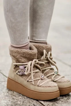 Damskie Boto Śniegowce Damskie Z Przypinkami I Futerkiem Typu Baranek Brązowe Almatiza