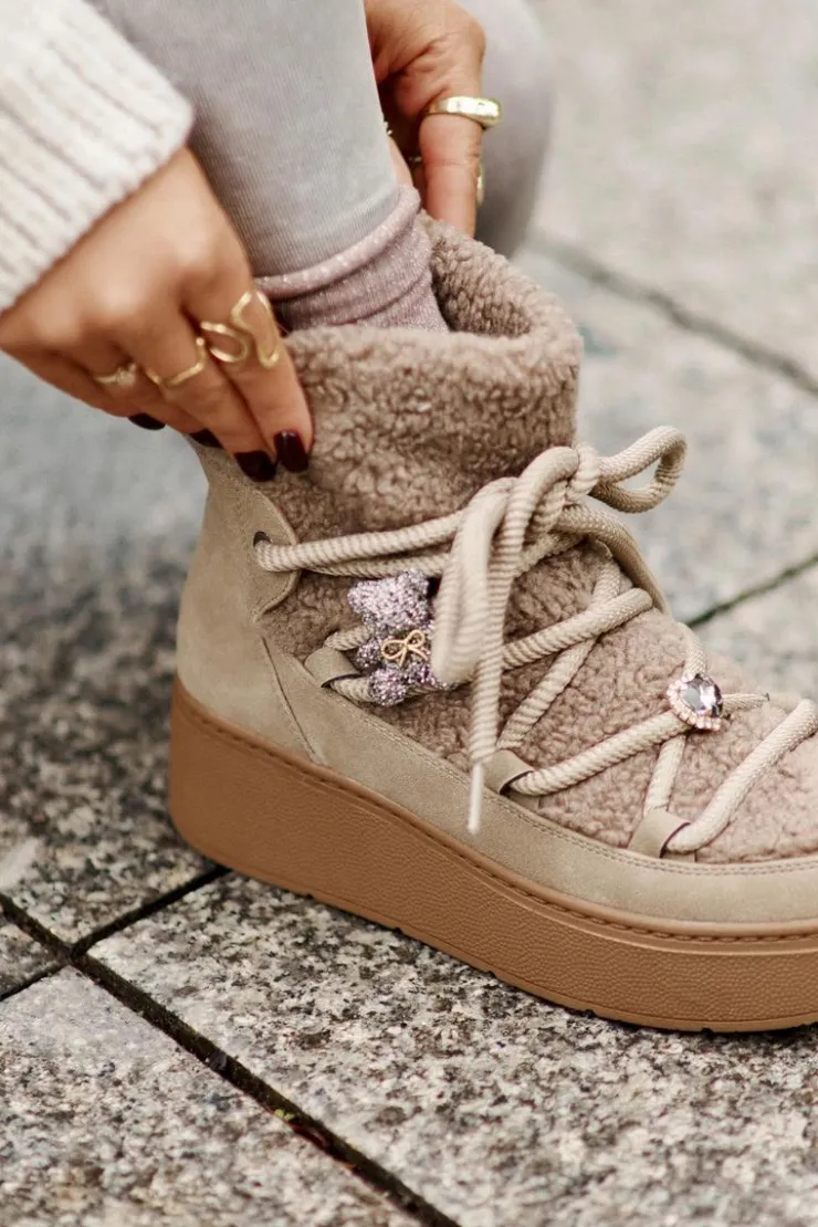 Damskie Boto Śniegowce Damskie Z Przypinkami I Futerkiem Typu Baranek Brązowe Almatiza