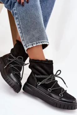 Damskie Boto Śniegowce Damskie Z Wiązaniem Czarne Isalisse