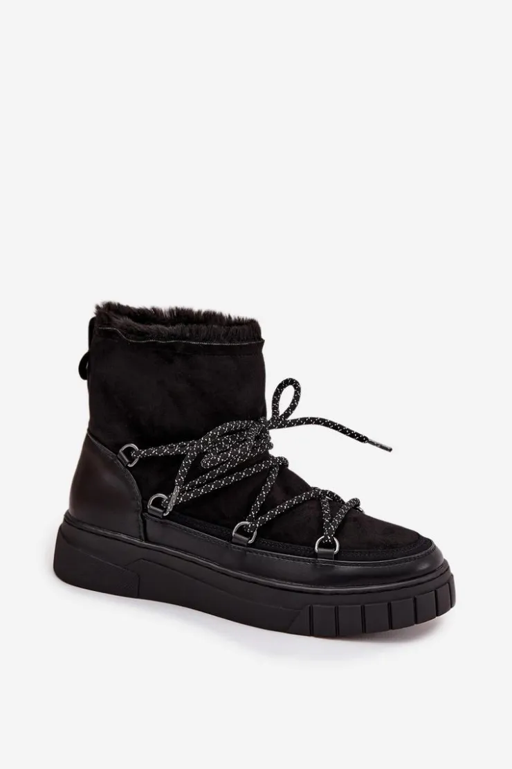 Damskie Boto Śniegowce Damskie Z Wiązaniem Czarne Isalisse