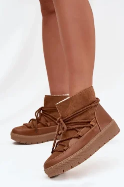 Boto Śniegowce Damskie*Śniegowce Damskie Z Wiązaniem Camel Rebekah Brązowy