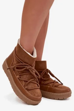 Boto Śniegowce Damskie*Śniegowce Damskie Z Wiązaniem Camel Rebekah Brązowy