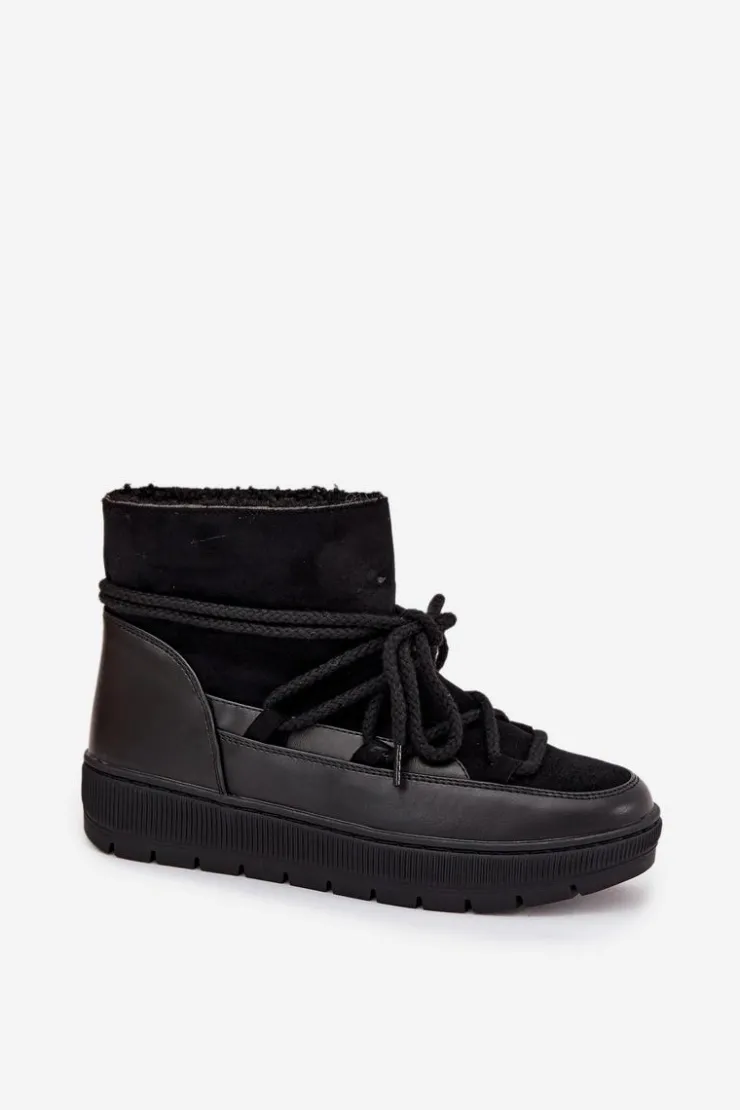 Hot Boto Śniegowce Damskie Z Wiązaniem Czarne Rebekah Czarny