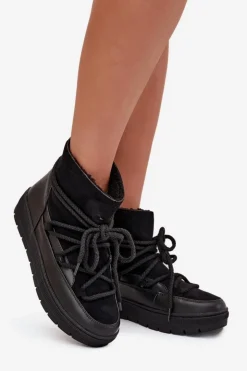 Hot Boto Śniegowce Damskie Z Wiązaniem Czarne Rebekah Czarny