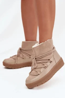 Online Boto Śniegowce Damskie Z Wiązaniem Beżowe Rebekah
