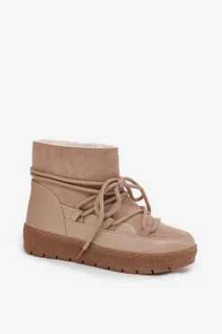 Online Boto Śniegowce Damskie Z Wiązaniem Beżowe Rebekah