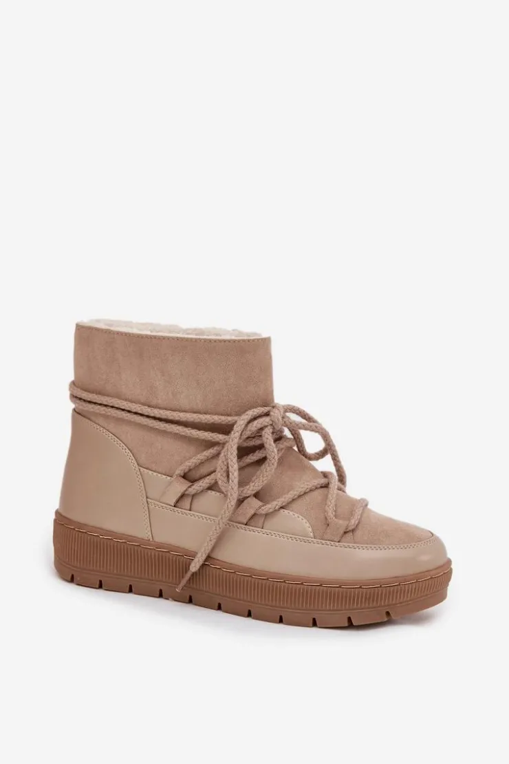 Online Boto Śniegowce Damskie Z Wiązaniem Beżowe Rebekah