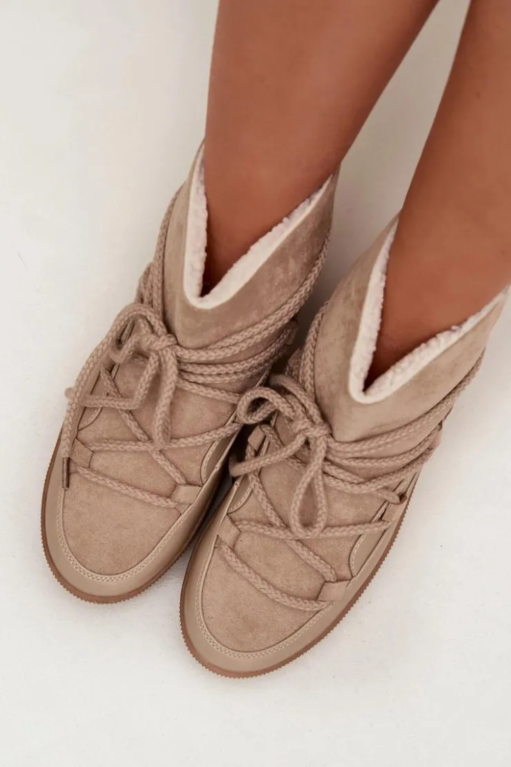 Online Boto Śniegowce Damskie Z Wiązaniem Beżowe Rebekah