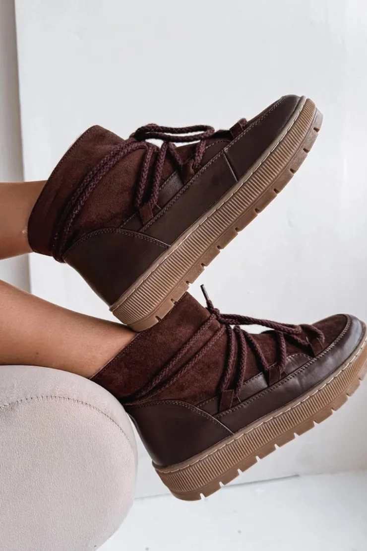 Damskie Boto Śniegowce Damskie Z Wiązaniem Czekoladowe Rebekah