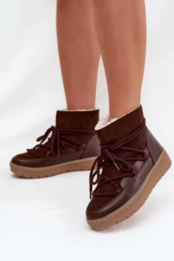 Damskie Boto Śniegowce Damskie Z Wiązaniem Czekoladowe Rebekah