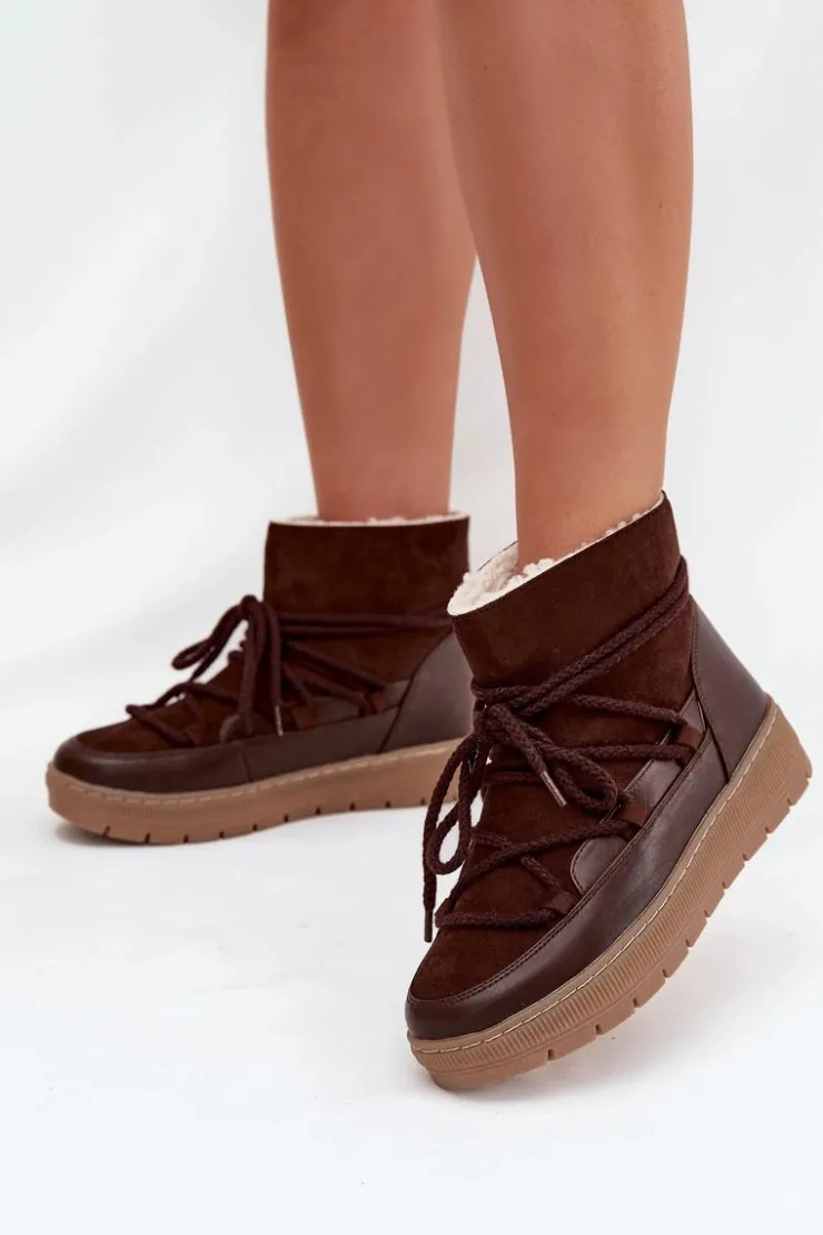 Damskie Boto Śniegowce Damskie Z Wiązaniem Czekoladowe Rebekah