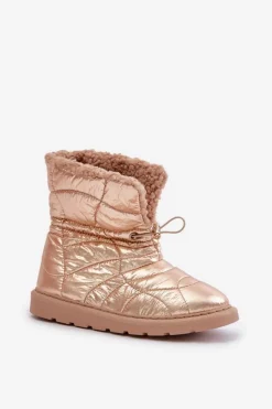 Damskie Boto Śniegowce Damskie Ze Ściągaczem Ocieplane Futerkiem Typu Baranek Różowe Złoto Vamidra