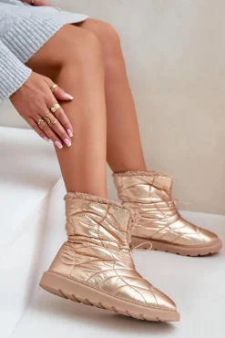 Damskie Boto Śniegowce Damskie Ze Ściągaczem Ocieplane Futerkiem Typu Baranek Różowe Złoto Vamidra