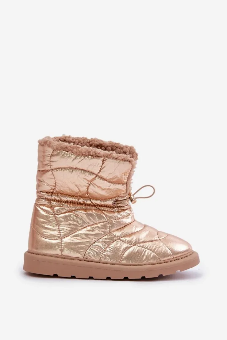 Damskie Boto Śniegowce Damskie Ze Ściągaczem Ocieplane Futerkiem Typu Baranek Różowe Złoto Vamidra