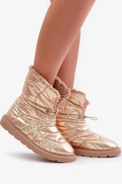 Damskie Boto Śniegowce Damskie Ze Ściągaczem Ocieplane Futerkiem Typu Baranek Różowe Złoto Vamidra