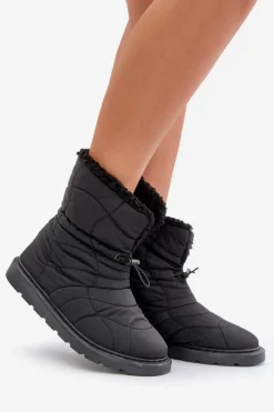 Boto Śniegowce Damskie*Śniegowce Damskie Ze Ściągaczem Ocieplane Futerkiem Typu Baranek Czarne Vamidra