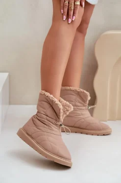 Best Boto Śniegowce Damskie Ze Ściągaczem Ocieplane Futerkiem Typu Baranek Beżowe Vamidra