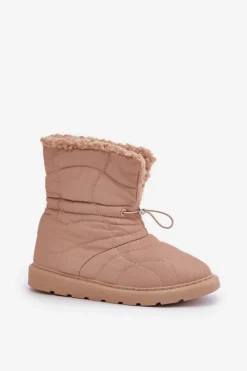 Best Boto Śniegowce Damskie Ze Ściągaczem Ocieplane Futerkiem Typu Baranek Beżowe Vamidra