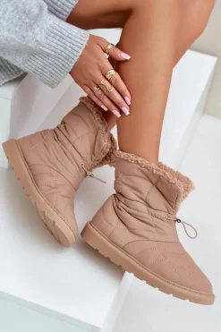 Best Boto Śniegowce Damskie Ze Ściągaczem Ocieplane Futerkiem Typu Baranek Beżowe Vamidra