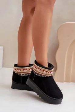 Damskie Boto Śniegowce Damskie Ze Wzorem Na Platformie Czarne Avatharia