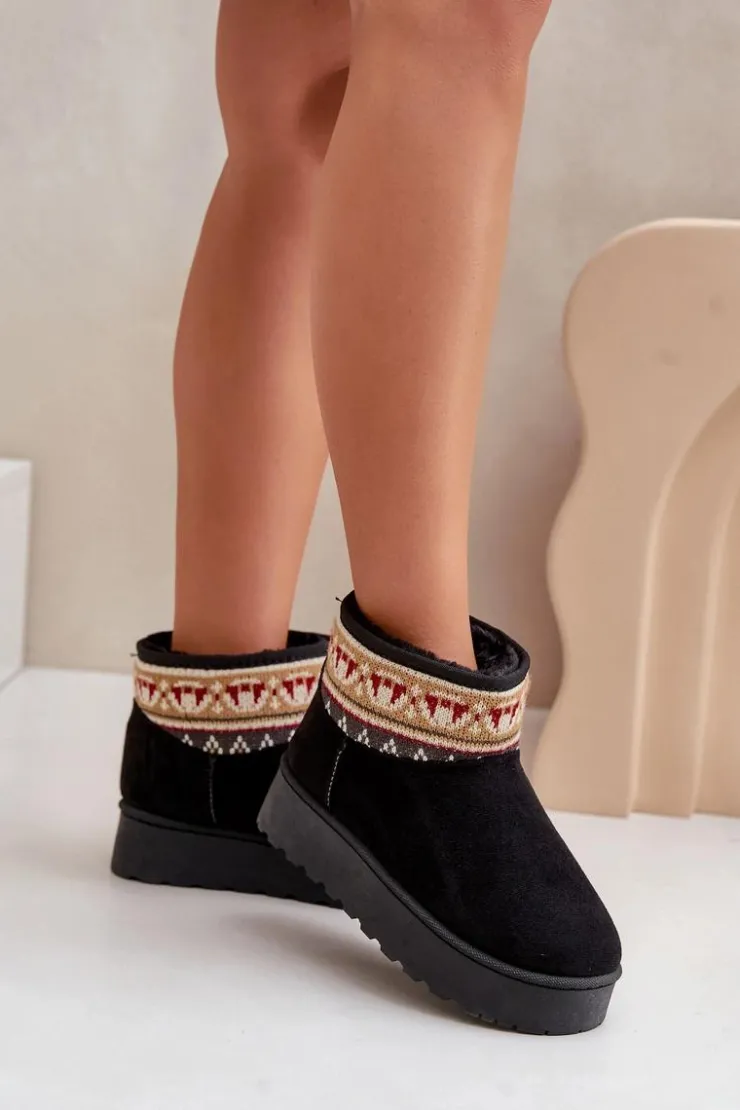 Damskie Boto Śniegowce Damskie Ze Wzorem Na Platformie Czarne Avatharia