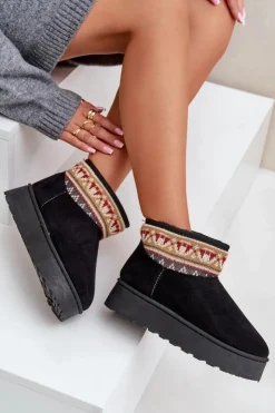 Damskie Boto Śniegowce Damskie Ze Wzorem Na Platformie Czarne Avatharia