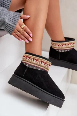 Damskie Boto Śniegowce Damskie Ze Wzorem Na Platformie Czarne Avatharia