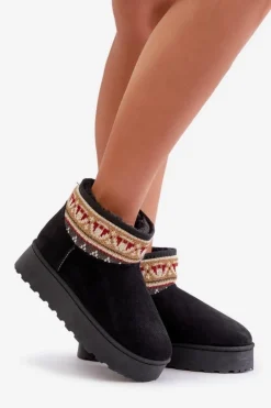 Damskie Boto Śniegowce Damskie Ze Wzorem Na Platformie Czarne Avatharia