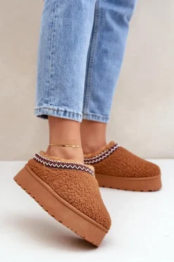 Damskie Boto Śniegowce Kapcie Na Platformie Z Futerkiem Typu Baranek Camel Ovirissa